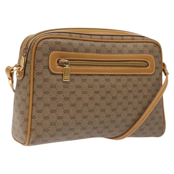 GUCCI Micro GG Supreme Shoulder Bag PVC Beige Gold